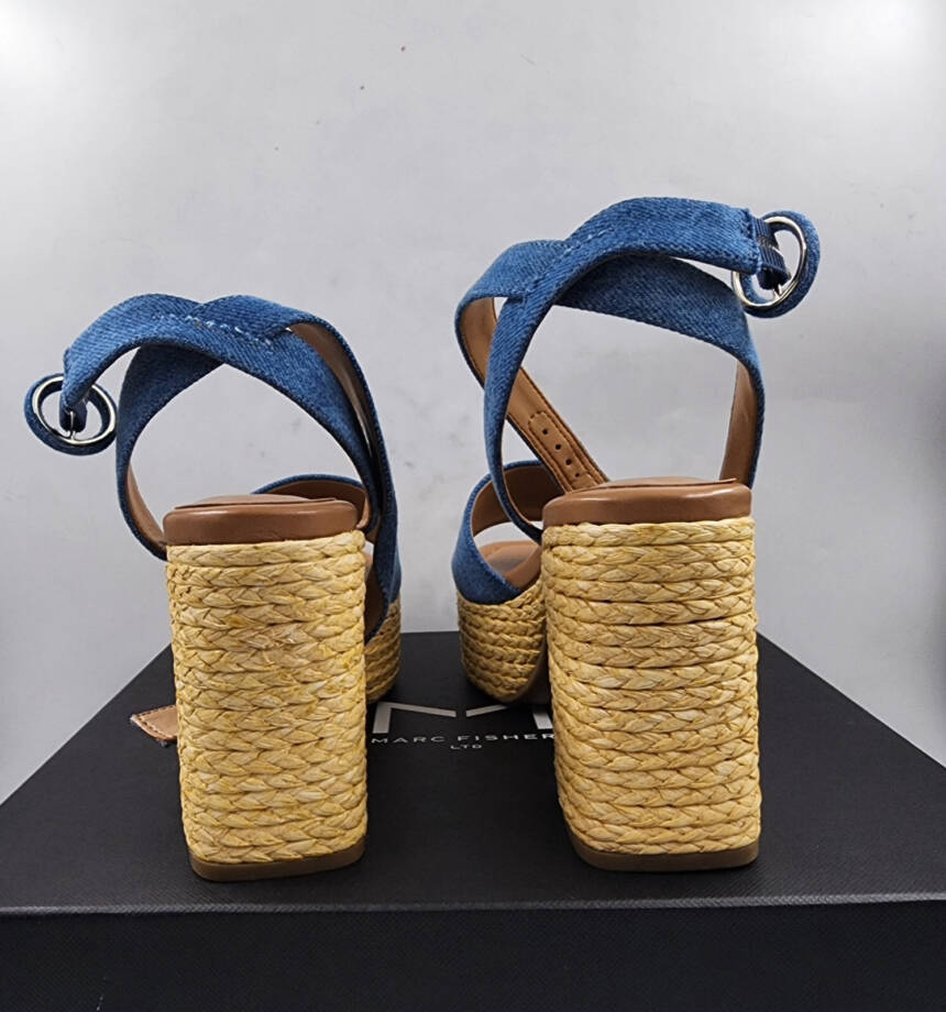 Marc Fisher Ltd Palyca Block Heel Open Toe Dress Sandals Women's 8M Dark Blue