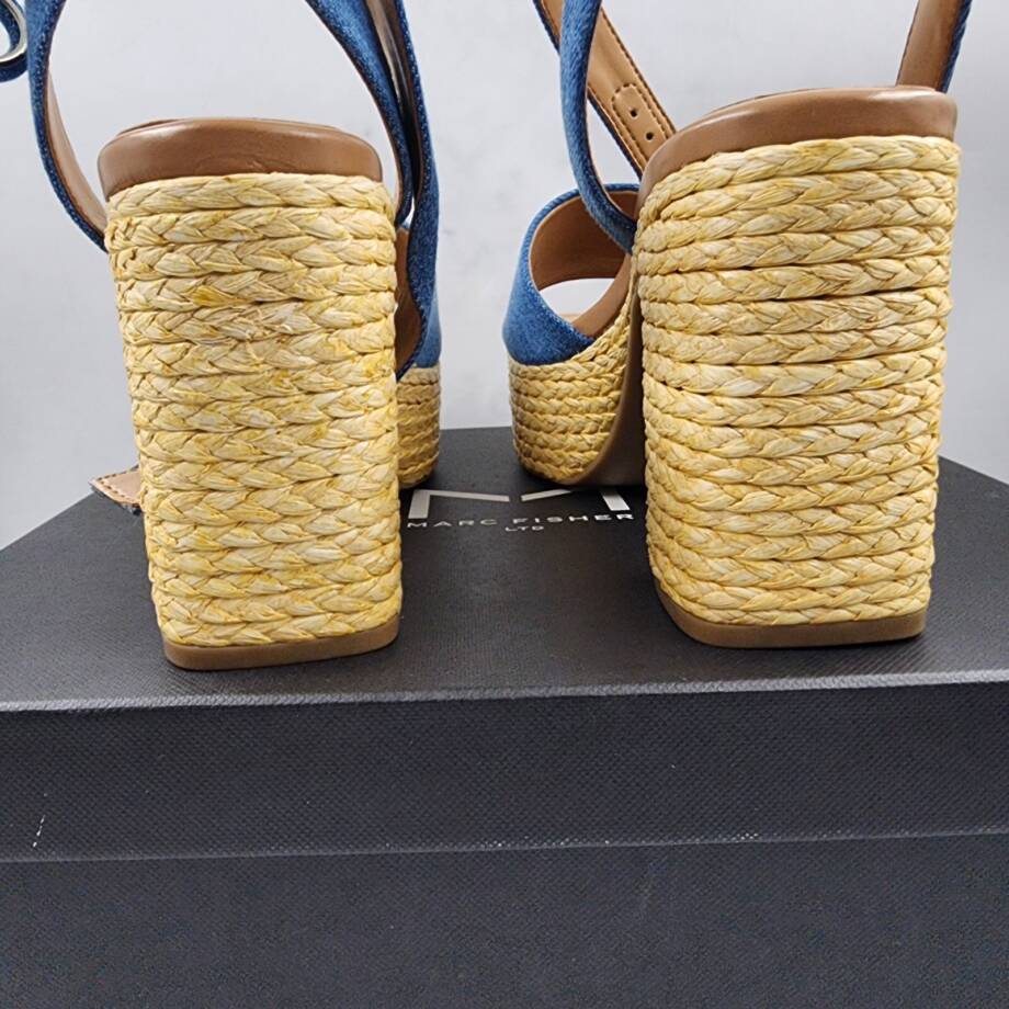 Marc Fisher Ltd Palyca Block Heel Open Toe Dress Sandals Women's 8M Dark Blue
