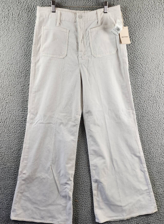 MOTHER The Patch Pocket Roller Skimp Corduroy Flare Jeans Women's 32 Chalk