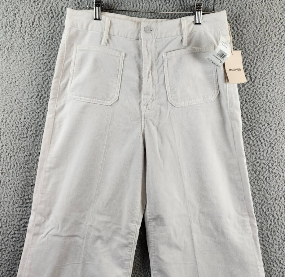 MOTHER The Patch Pocket Roller Skimp Corduroy Flare Jeans Women's 32 Chalk