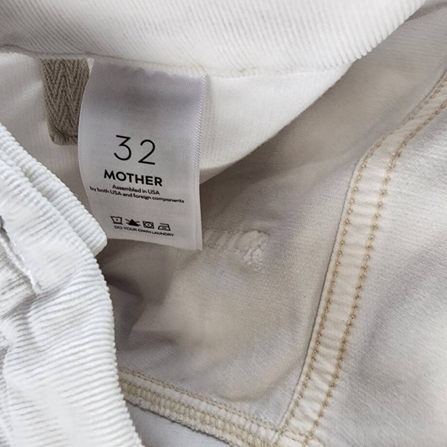 MOTHER The Patch Pocket Roller Skimp Corduroy Flare Jeans Women's 32 Chalk