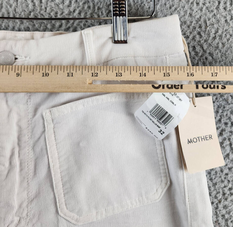 MOTHER The Patch Pocket Roller Skimp Corduroy Flare Jeans Women's 32 Chalk