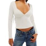 Free People Duo Corset Long Sleeve Cami Women's S Ivory Sweetheart Neck Pullover