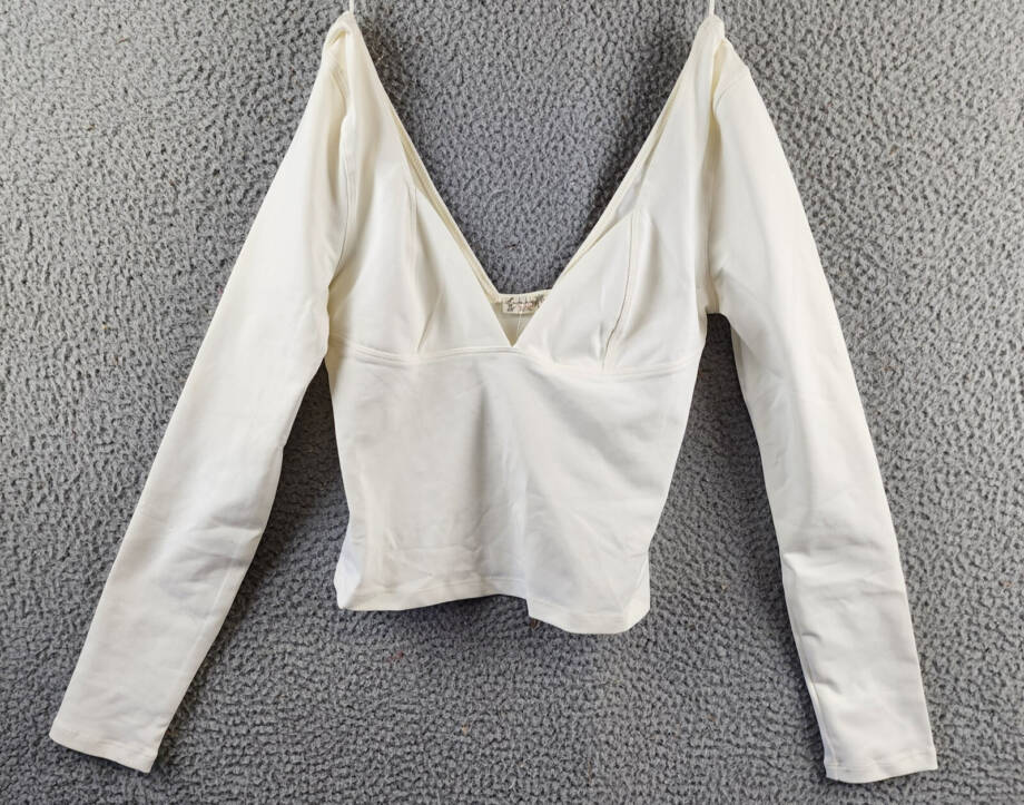 Free People Duo Corset Long Sleeve Cami Women's S Ivory Sweetheart Neck Pullover