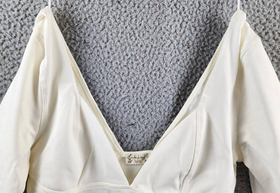 Free People Duo Corset Long Sleeve Cami Women's S Ivory Sweetheart Neck Pullover
