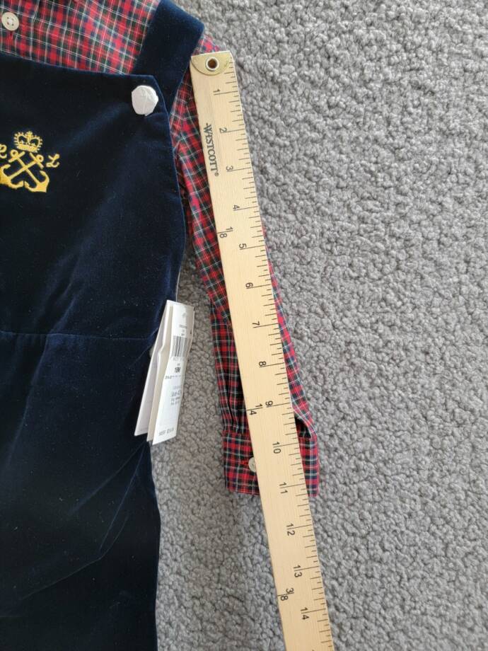 Ralph Lauren Plaid Shirt & Velvet Overall Set Baby Boys' 18M Navy Multi Snap L/S