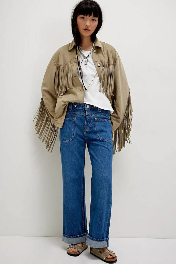 FREE PEOPLE We The Free Palmer Cuffed Jeans Women's 25 Tunnel Vision Wide Leg