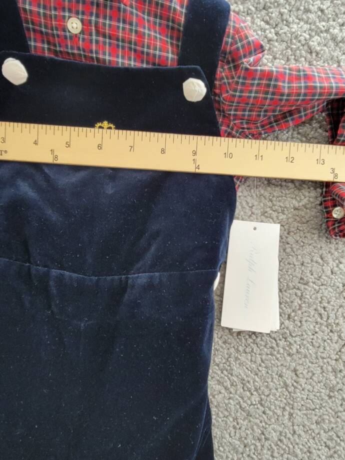 Ralph Lauren Plaid Shirt & Velvet Overall Set Baby Boys' 18M Navy Multi Snap L/S