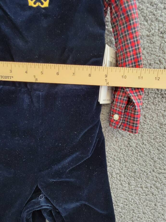 Ralph Lauren Plaid Shirt & Velvet Overall Set Baby Boys' 18M Navy Multi Snap L/S