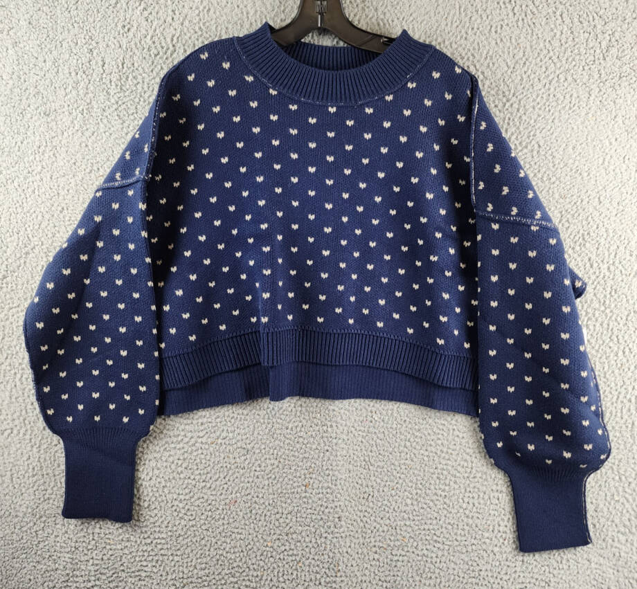 Free People Easy Street Patterned Crop Mock Sweater Women's L Cherry Cream Combo