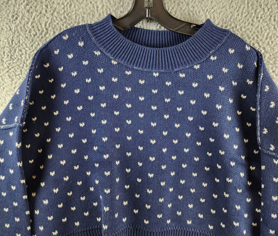 Free People Easy Street Patterned Crop Mock Sweater Women's L Cherry Cream Combo