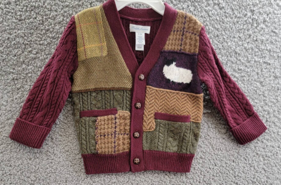 Ralph Lauren Wool Blend Patchwork V-Neck Cardigan Baby Boys' 9-12M Multi L/S