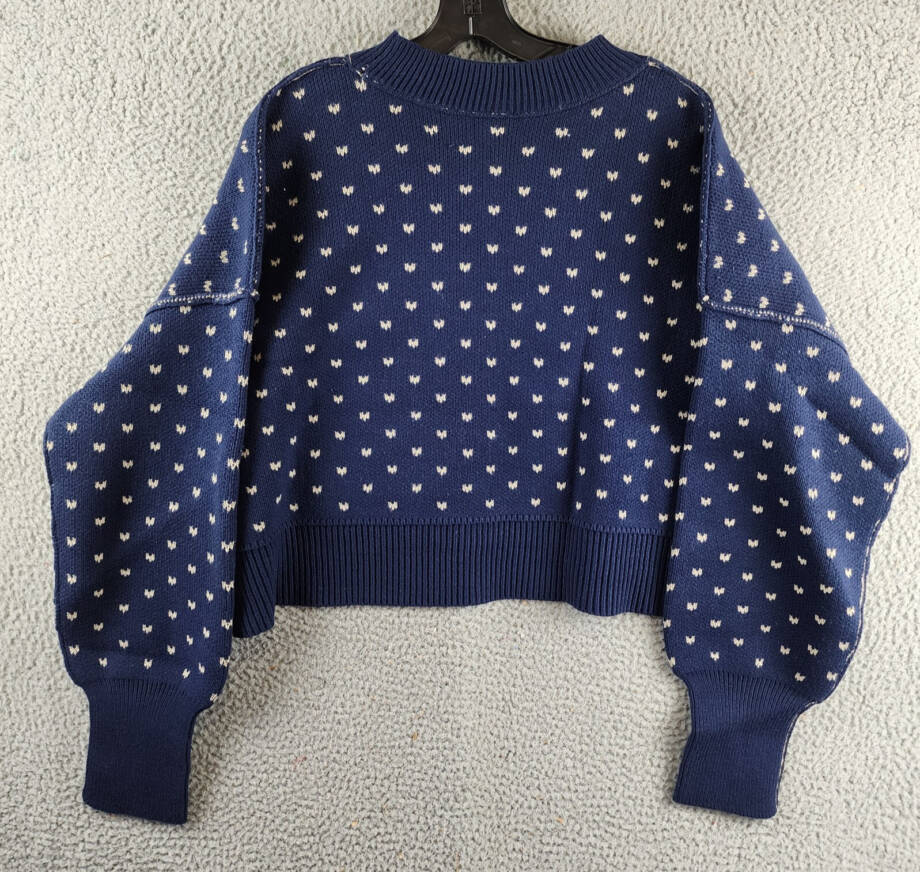 Free People Easy Street Patterned Crop Mock Sweater Women's L Cherry Cream Combo