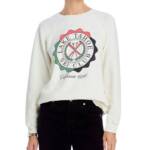 Retro Brand Long Sleeves Crewneck Graphic Sweatshirt Women's M Antique White