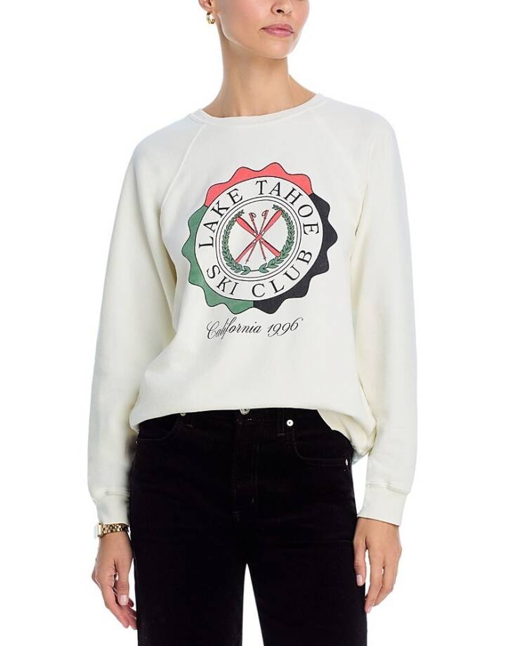 Retro Brand Long Sleeves Crewneck Graphic Sweatshirt Women's M Antique White