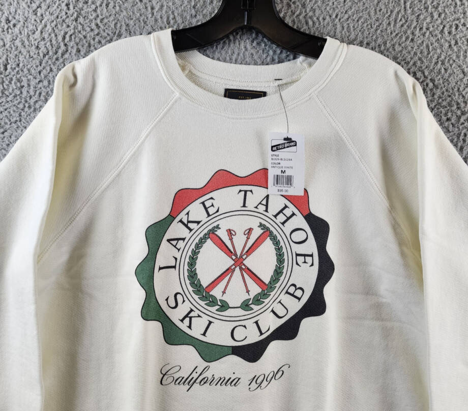 Retro Brand Long Sleeves Crewneck Graphic Sweatshirt Women's M Antique White