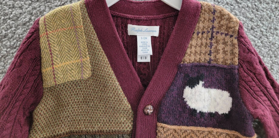 Ralph Lauren Wool Blend Patchwork V-Neck Cardigan Baby Boys' 9-12M Multi L/S