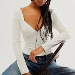 Free People Duo Corset Long Sleeve Top Women's XS Ivory Pullover
