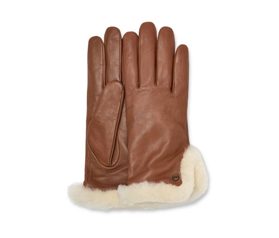 UGG Tech-Compatible Shearling Leather Gloves Women's L Chestnut