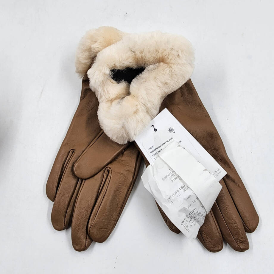 UGG Tech-Compatible Shearling Leather Gloves Women's L Chestnut