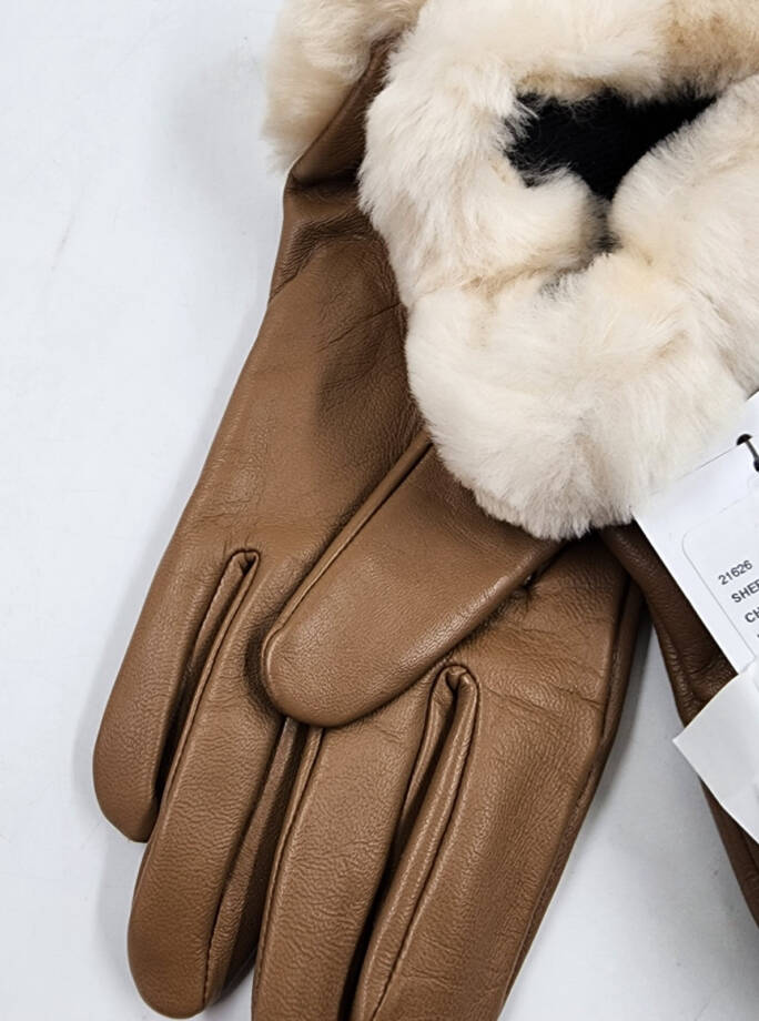 UGG Tech-Compatible Shearling Leather Gloves Women's L Chestnut