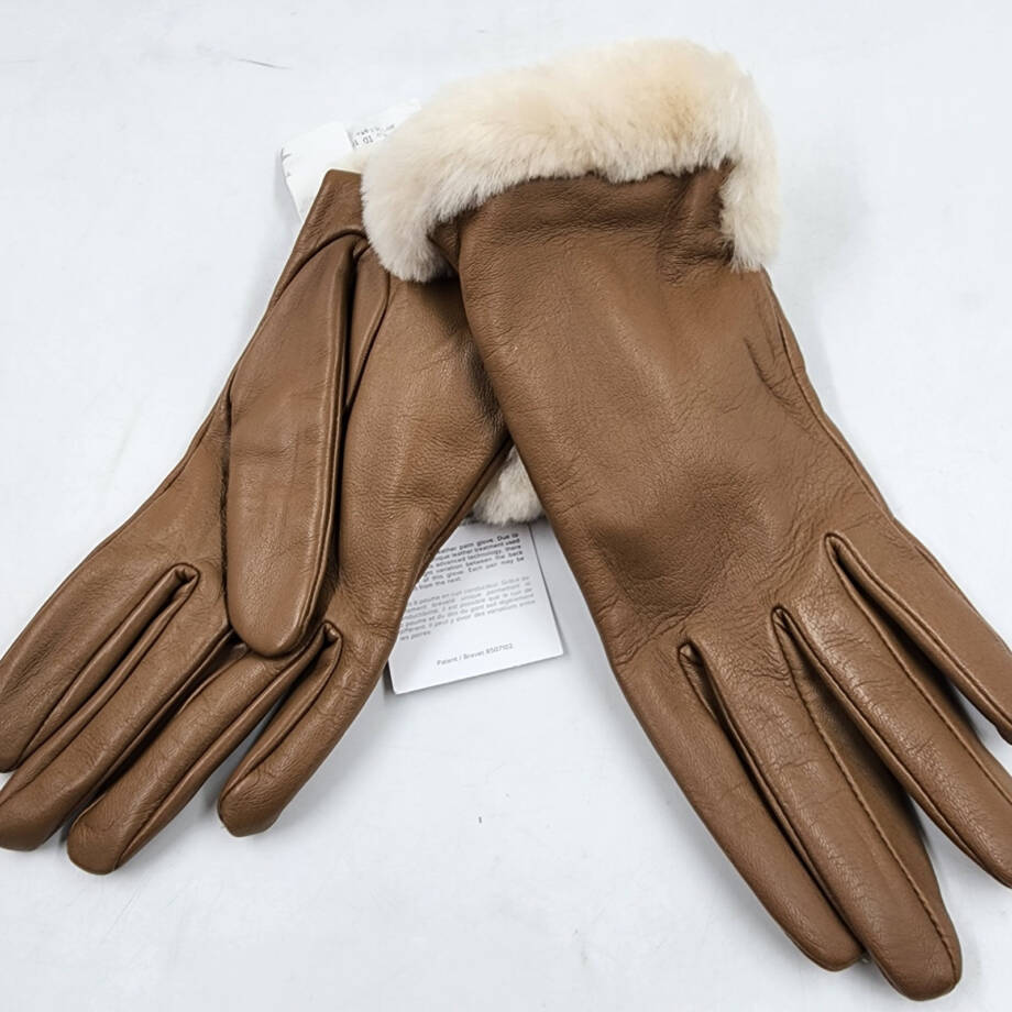 UGG Tech-Compatible Shearling Leather Gloves Women's L Chestnut