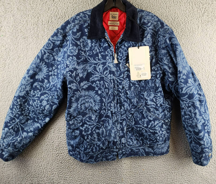 Roy Roger's x Dave's New York Zip Front Lasered Denim Jacket Men's M Blue L/S