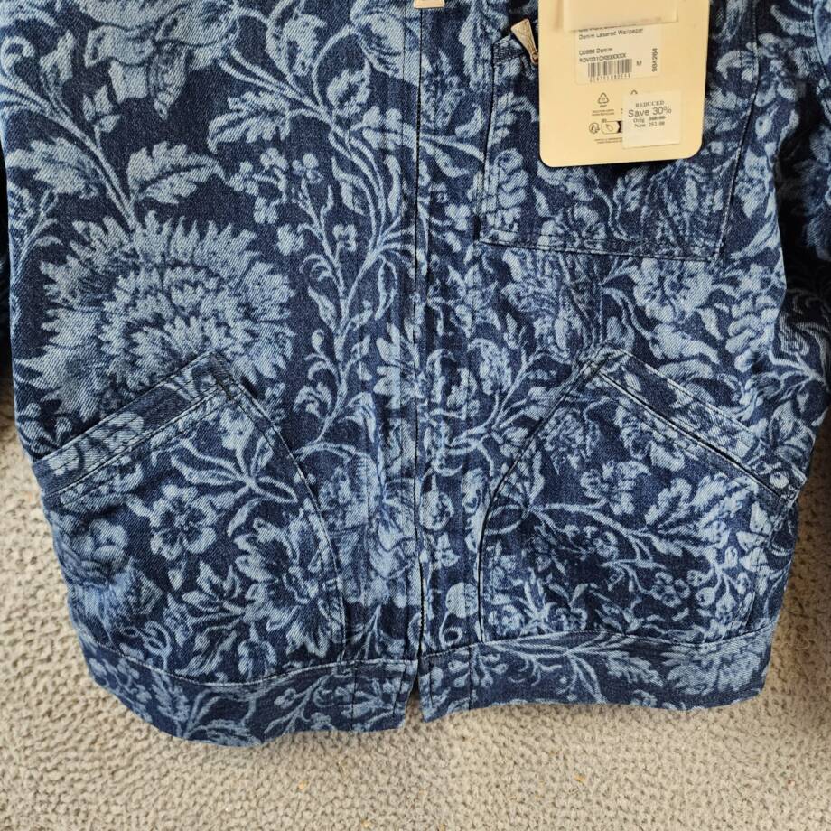 Roy Roger's x Dave's New York Zip Front Lasered Denim Jacket Men's M Blue L/S