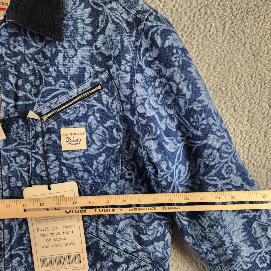 Roy Roger's x Dave's New York Zip Front Lasered Denim Jacket Men's M Blue L/S