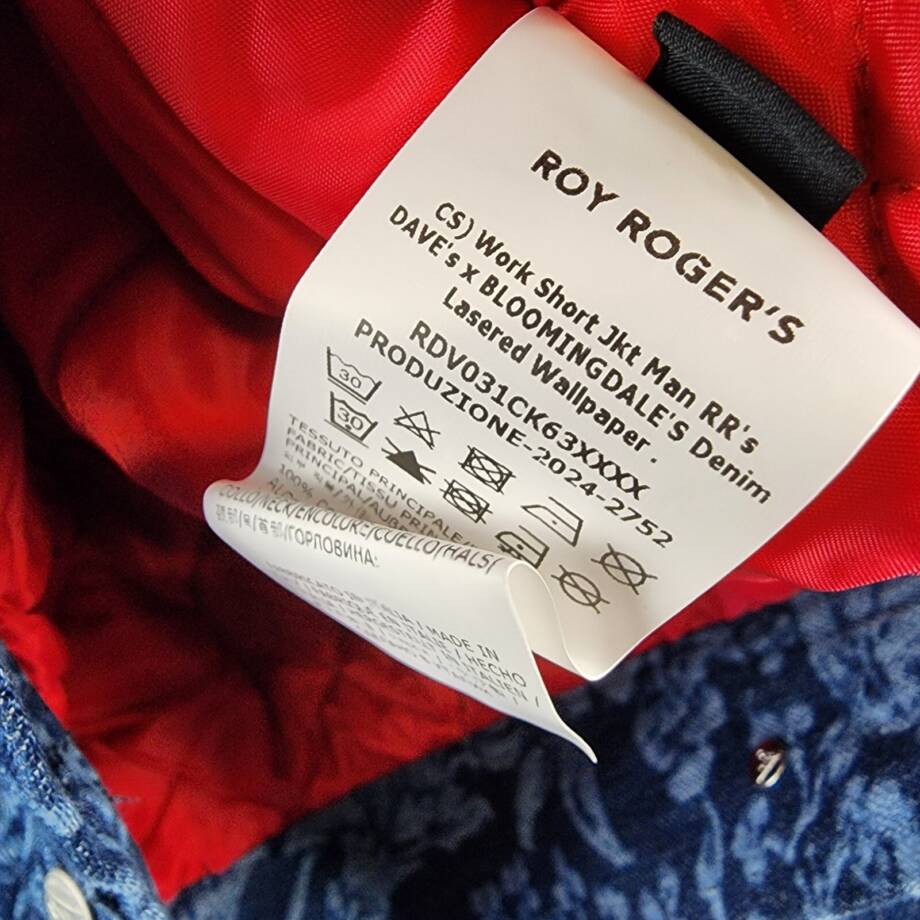 Roy Roger's x Dave's New York Zip Front Lasered Denim Jacket Men's M Blue L/S