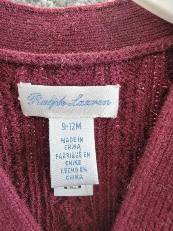 Ralph Lauren Wool Blend Patchwork V-Neck Cardigan Baby Boys' 9-12M Multi L/S