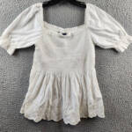 Polo Ralph Lauren Smocked Jersey Top Girls L 12/14 White Eyelet Embroidered Trim