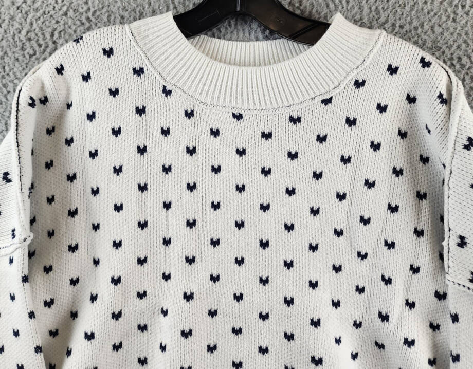 Free People Pattern Easy Street Crop Sweater Women's L White Navy Combo Pullover