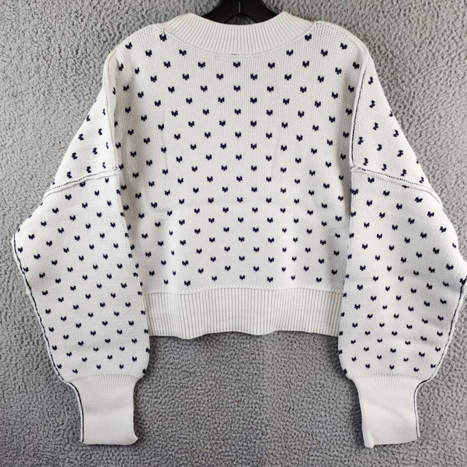 Free People Pattern Easy Street Crop Sweater Women's L White Navy Combo Pullover