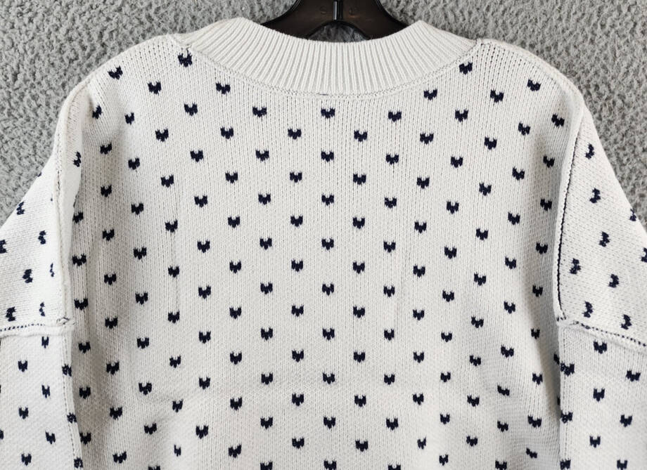 Free People Pattern Easy Street Crop Sweater Women's L White Navy Combo Pullover