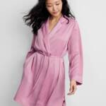 State of Day Crepe De Chine Self-Tie Robe Women's M Mauve Orchid Long Sleeve