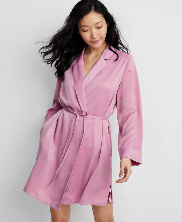 State of Day Crepe De Chine Self-Tie Robe Women's M Mauve Orchid Long Sleeve