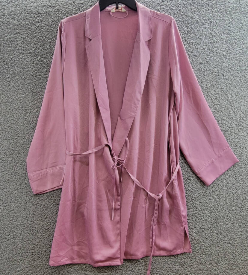State of Day Crepe De Chine Self-Tie Robe Women's M Mauve Orchid Long Sleeve