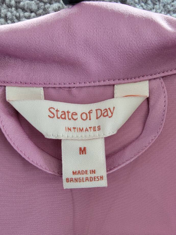 State of Day Crepe De Chine Self-Tie Robe Women's M Mauve Orchid Long Sleeve