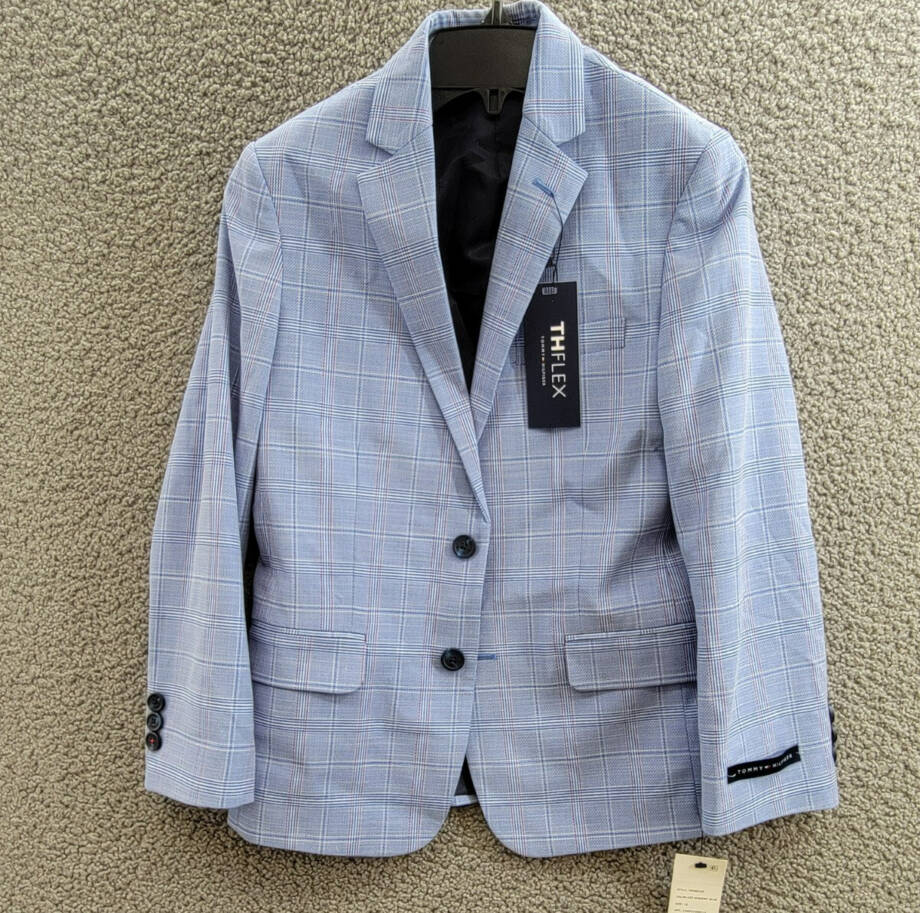 Tommy Hilfiger Stretch Deco Plaid Sport Coat Big Boys 10 Blue Flap Pockets L/S