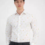 Bar III Slim-Fit Melon-Print Dress Shirt Men's S (14-14.5) White/Yellow Collared