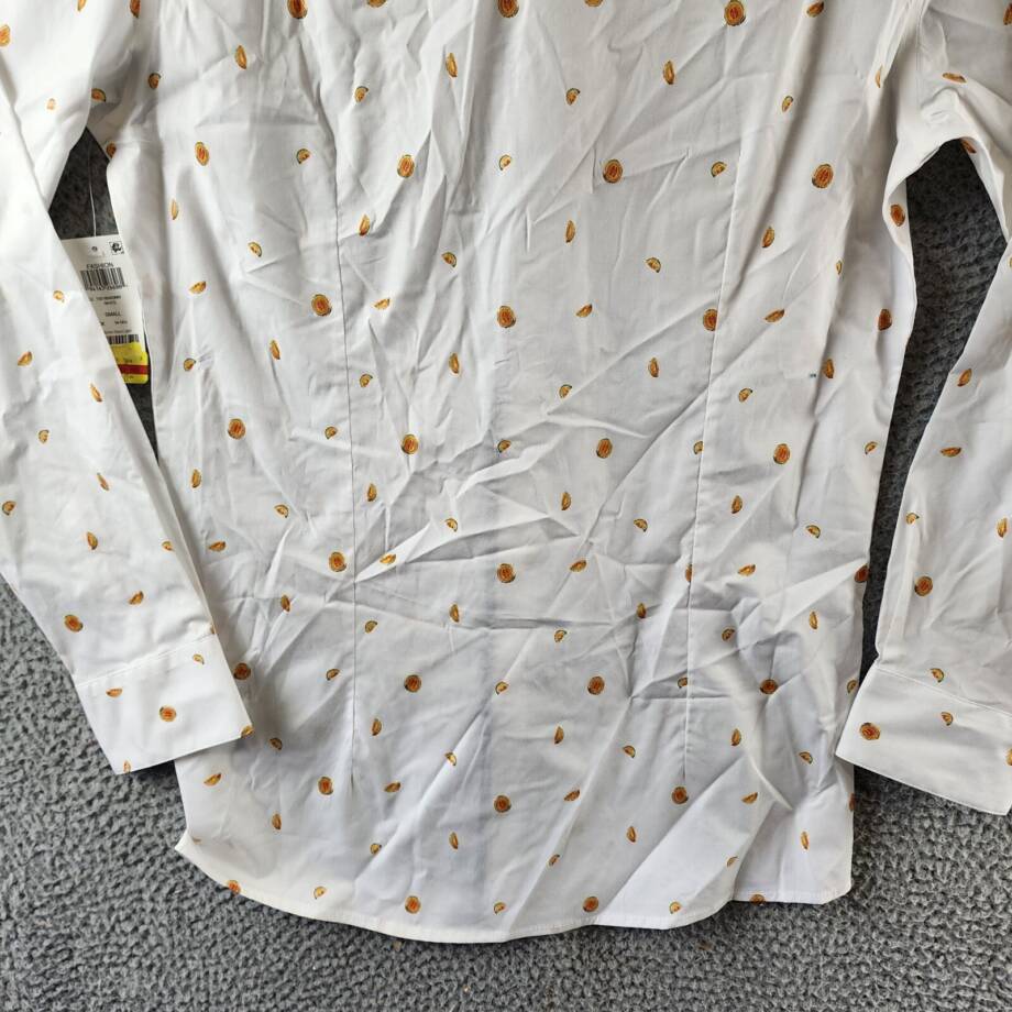 Bar III Slim-Fit Melon-Print Dress Shirt Men's S (14-14.5) White/Yellow Collared