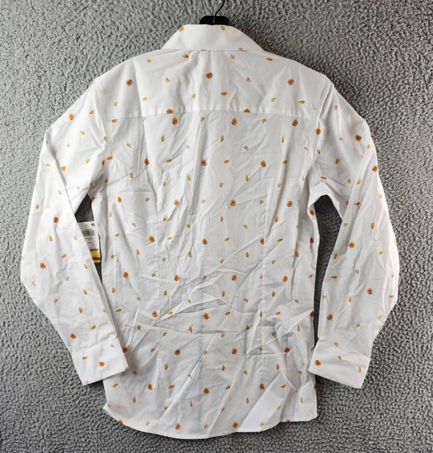 Bar III Slim-Fit Melon-Print Dress Shirt Men's S (14-14.5) White/Yellow Collared