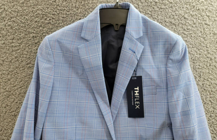 Tommy Hilfiger Stretch Deco Plaid Sport Coat Big Boys 10 Blue Flap Pockets L/S