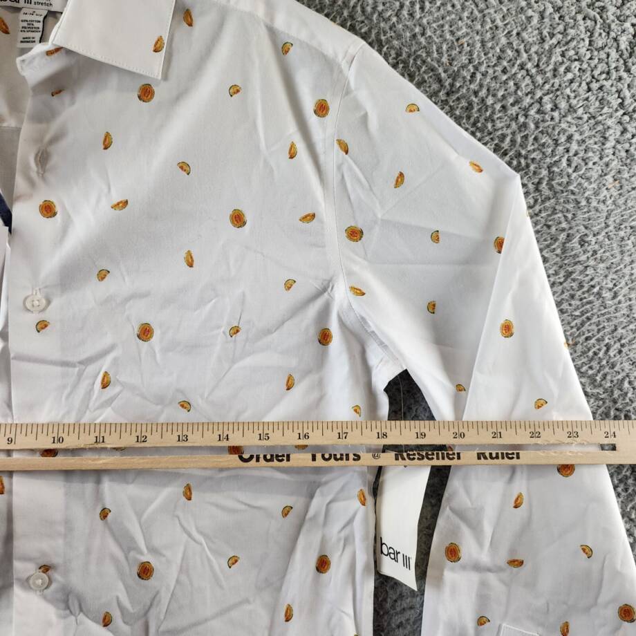 Bar III Slim-Fit Melon-Print Dress Shirt Men's S (14-14.5) White/Yellow Collared