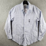 Calvin Klein Steel + Slim Fit Check Dress Shirt Men's M 32/33 15.5 Light Blue