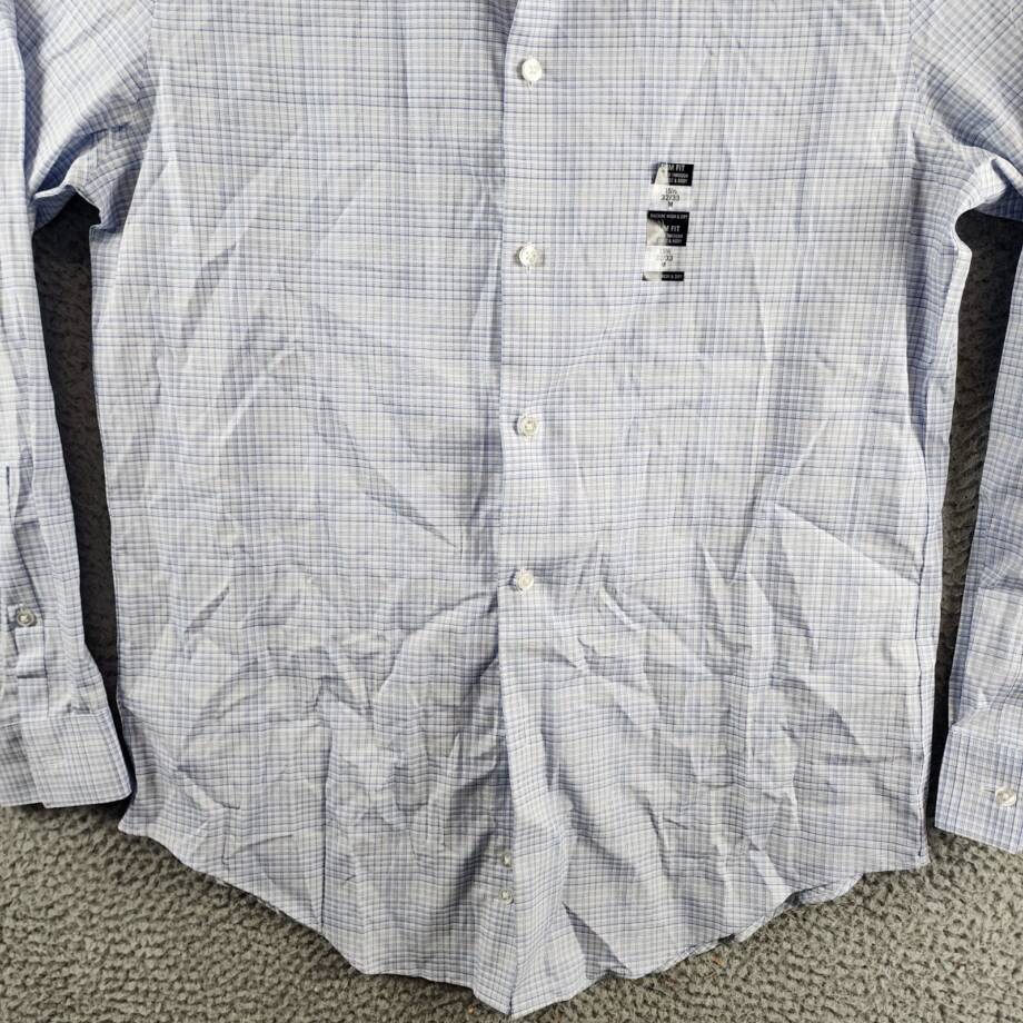 Calvin Klein Steel + Slim Fit Check Dress Shirt Men's M 32/33 15.5 Light Blue