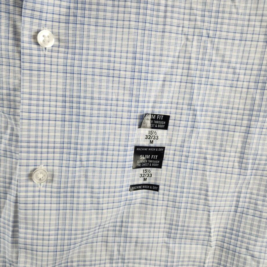 Calvin Klein Steel + Slim Fit Check Dress Shirt Men's M 32/33 15.5 Light Blue