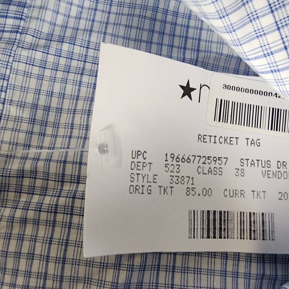 Calvin Klein Steel + Slim Fit Check Dress Shirt Men's M 32/33 15.5 Light Blue