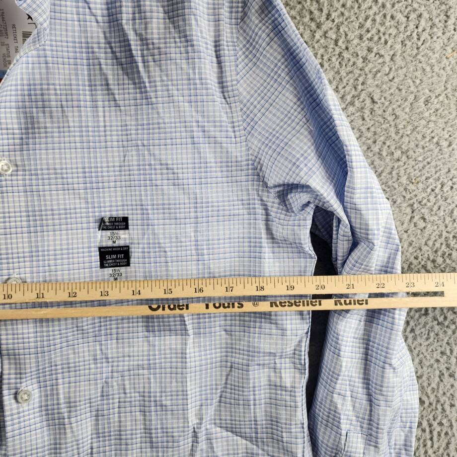 Calvin Klein Steel + Slim Fit Check Dress Shirt Men's M 32/33 15.5 Light Blue